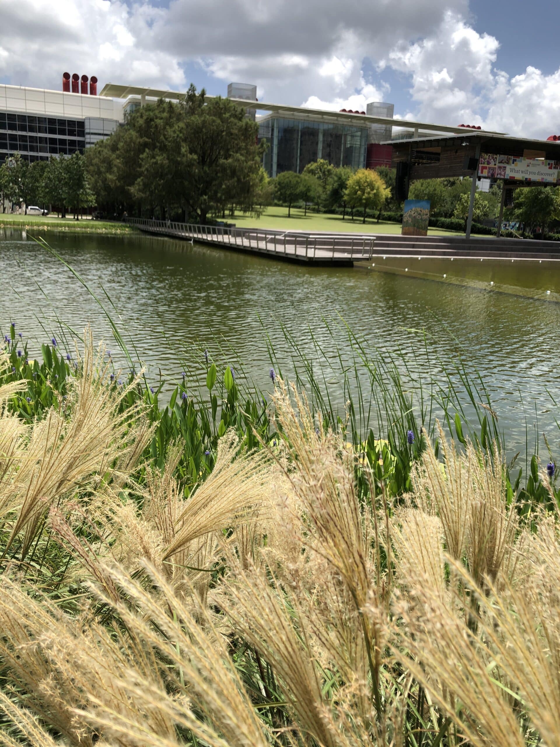 A beautiful peaceful day at Kinder Lake in Discovery Green
