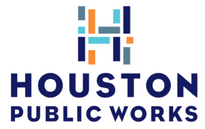 Houston Public Works Logo. dark blue, light blue and orange
