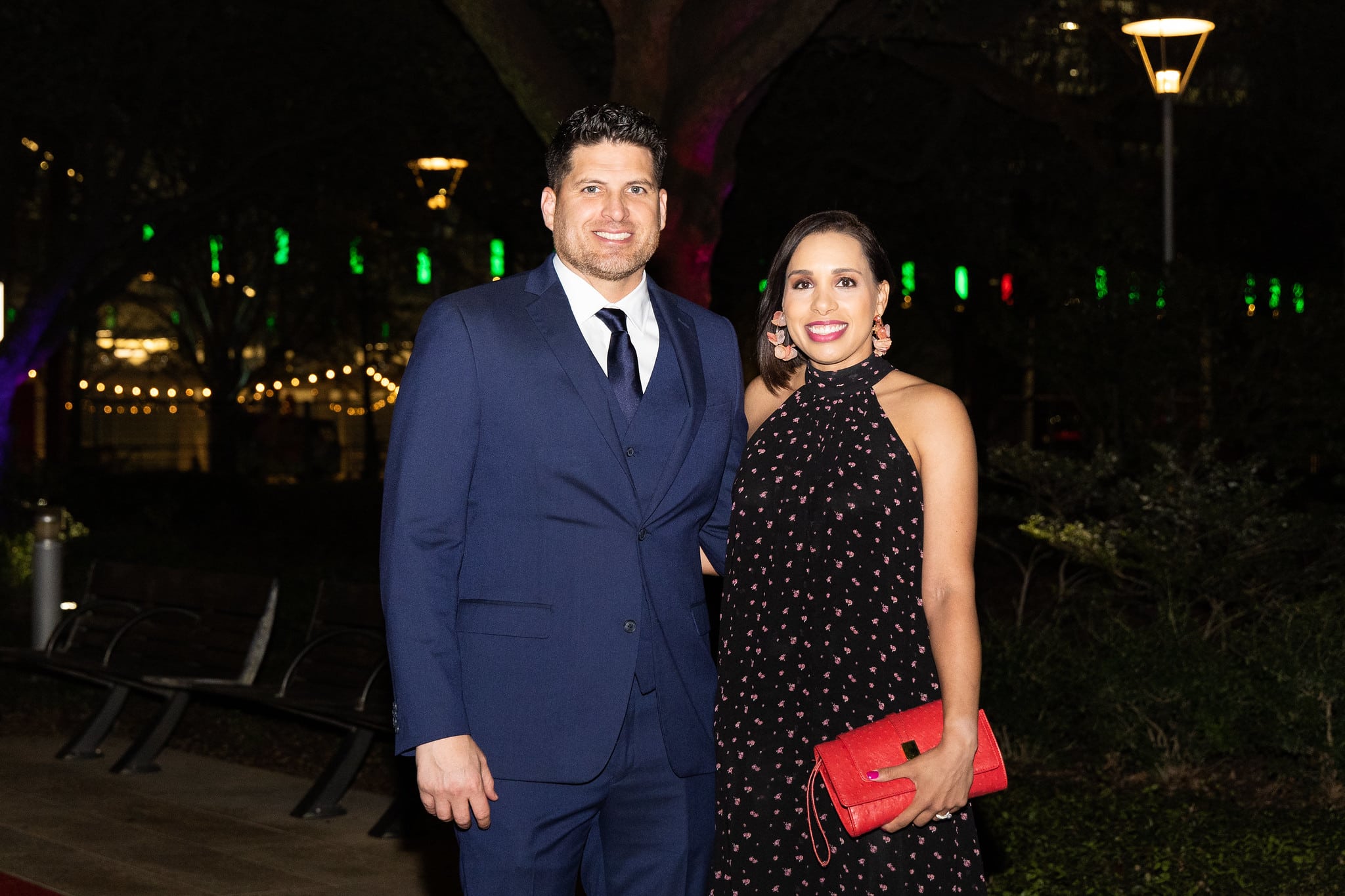 From L-R: Jason Salas, Lacey Dalcour Salas  Gala on the Green® at Discovery Green in downtown Houston. February 23, 2023. Photo: Lawrence Elizabeth Knox