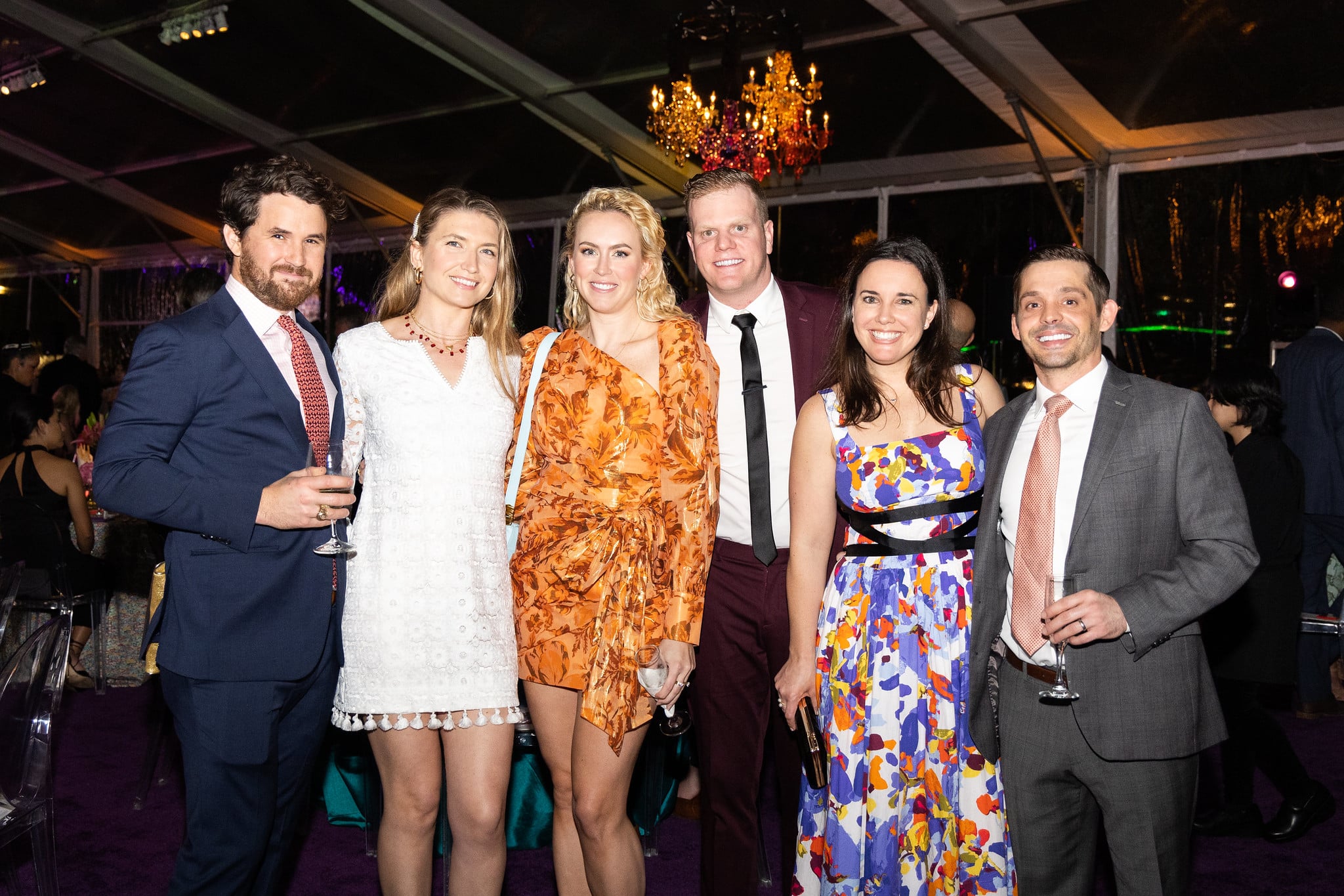 From L-R: Monte Mabry, Lucy Mabry, Kathleen Cizek, Kyle Cizek, Emily Glassel, Sean Glassel Gala on the Green® at Discovery Green in downtown Houston. February 23, 2023. Photo: Lawrence Elizabeth Knox