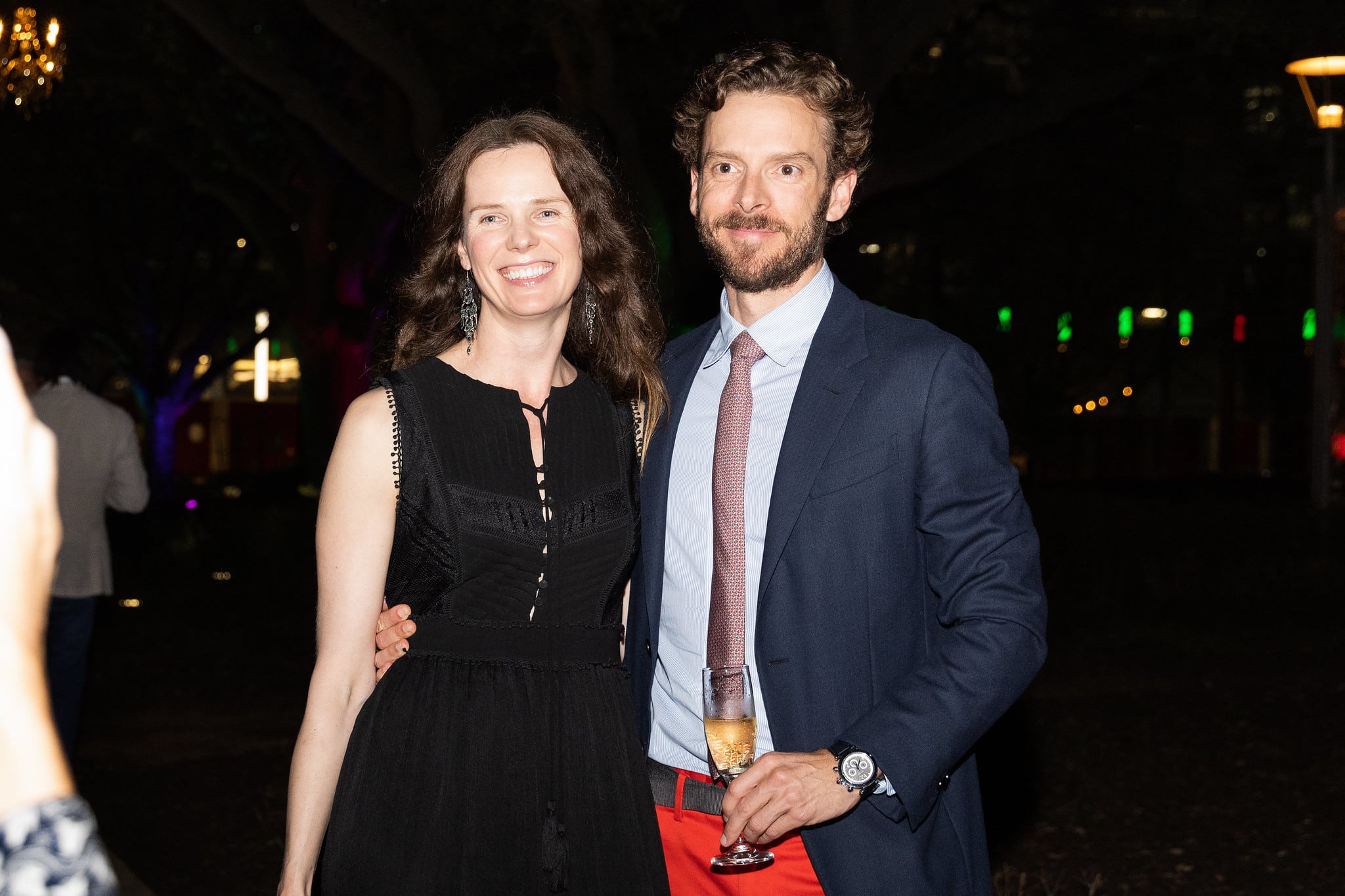 From L-R: Ana Buckman, Andrew Abendshein  Gala on the Green® at Discovery Green in downtown Houston. February 23, 2023. Photo: Lawrence Elizabeth Knox