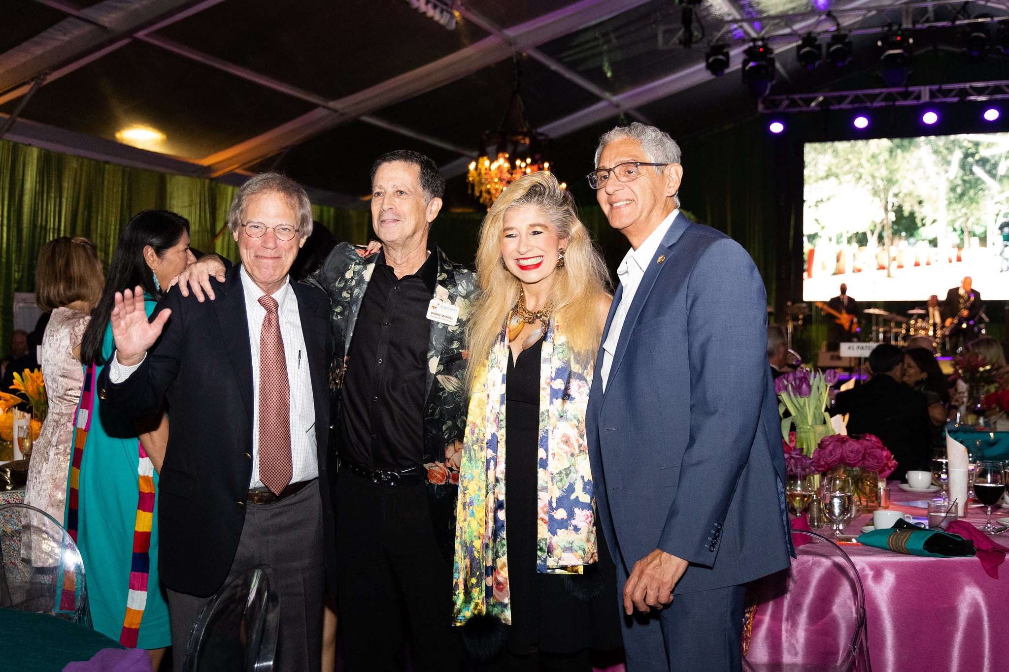 From L-R: Dr. Stephen Klineberg, Barry Mandel, Sofia Adrogue, Robert Gallegos Gala on the Green® at Discovery Green in downtown Houston. February 23, 2023. Photo: Lawrence Elizabeth Knox