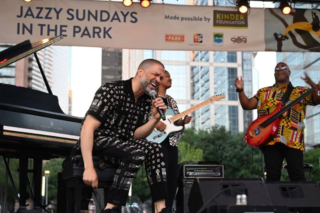 Jason Moran plays at Discovery Green as part of Jazzy Sundays in the Parks made possible by Kinder Foundation. Photo by Jamaal Ellis